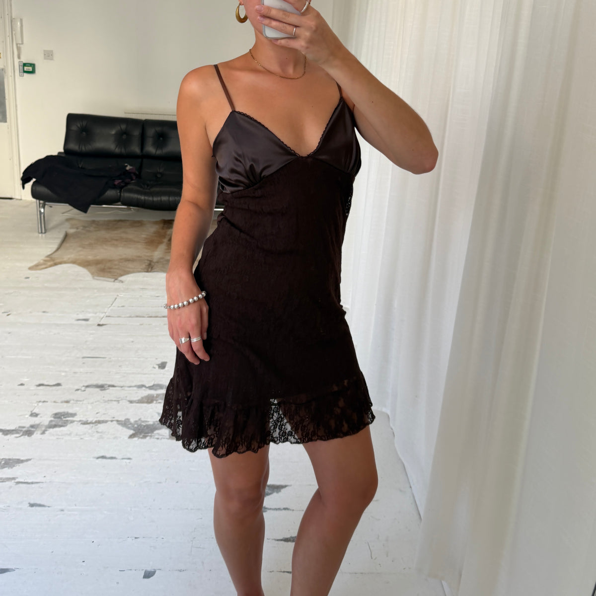 Italian Vintage Brown Lace Mini Dress