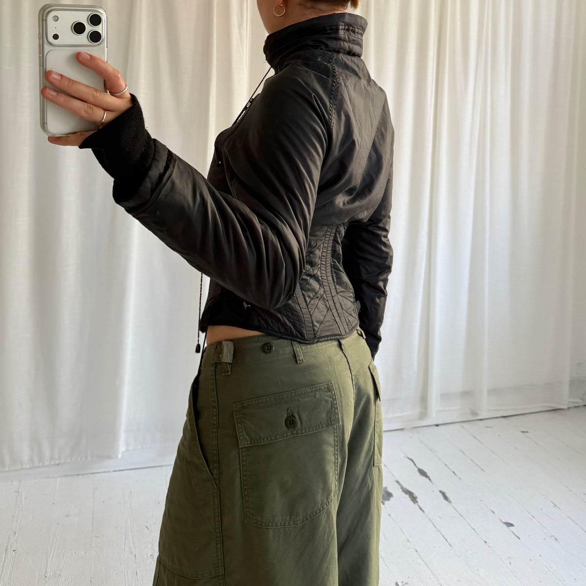 2000s Corset Waist Structured Nylon Jacket