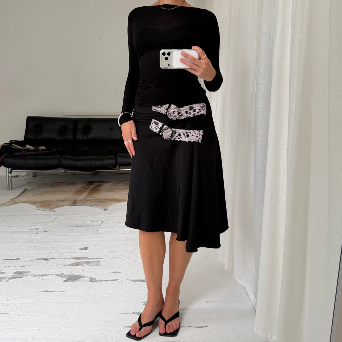 Black Asymmetric Buckle Wrap Skirt