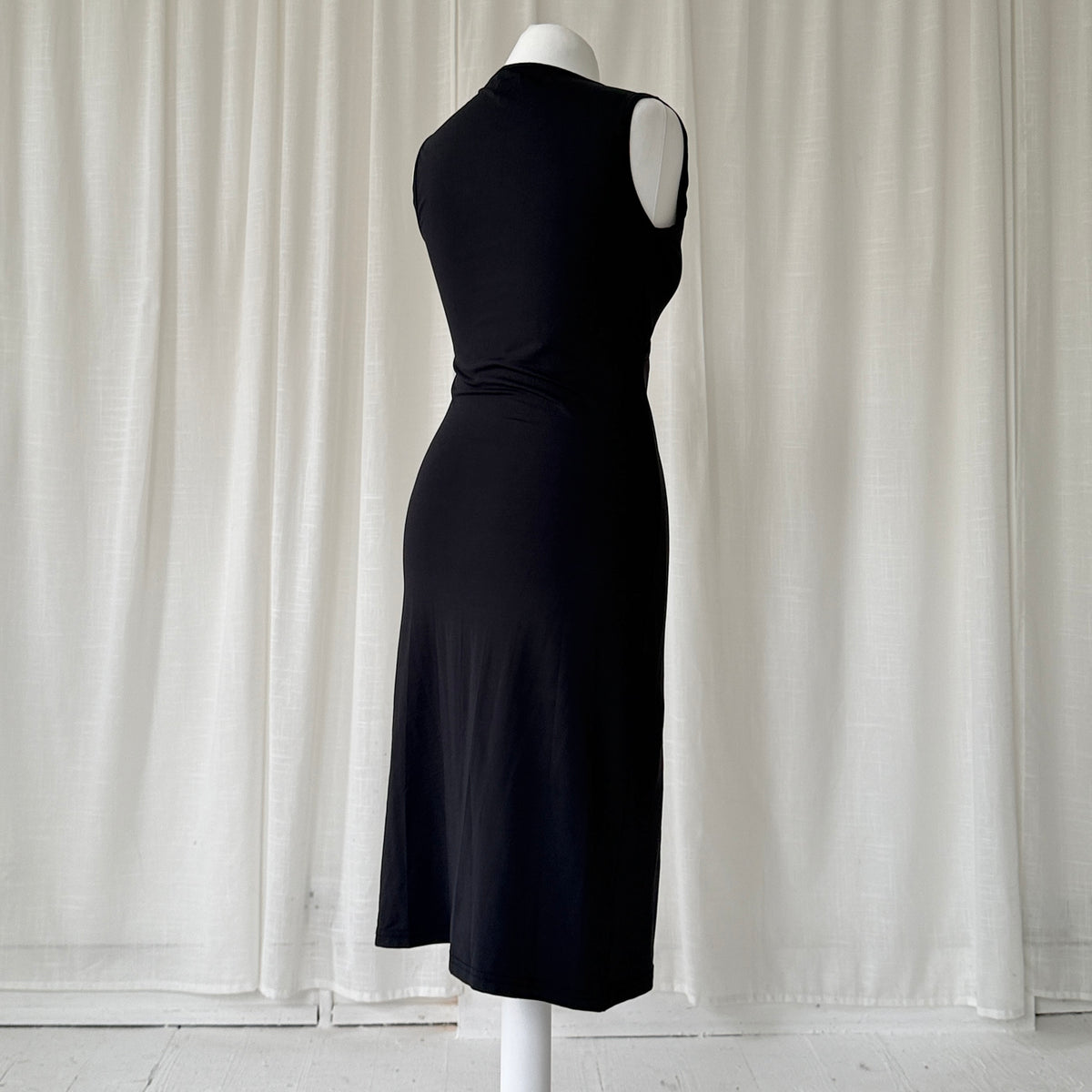 90s Calvin Klein Black Wrap Midi Dress
