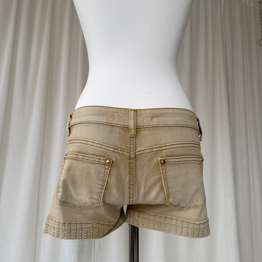 Khaki Studded Denim Shorts