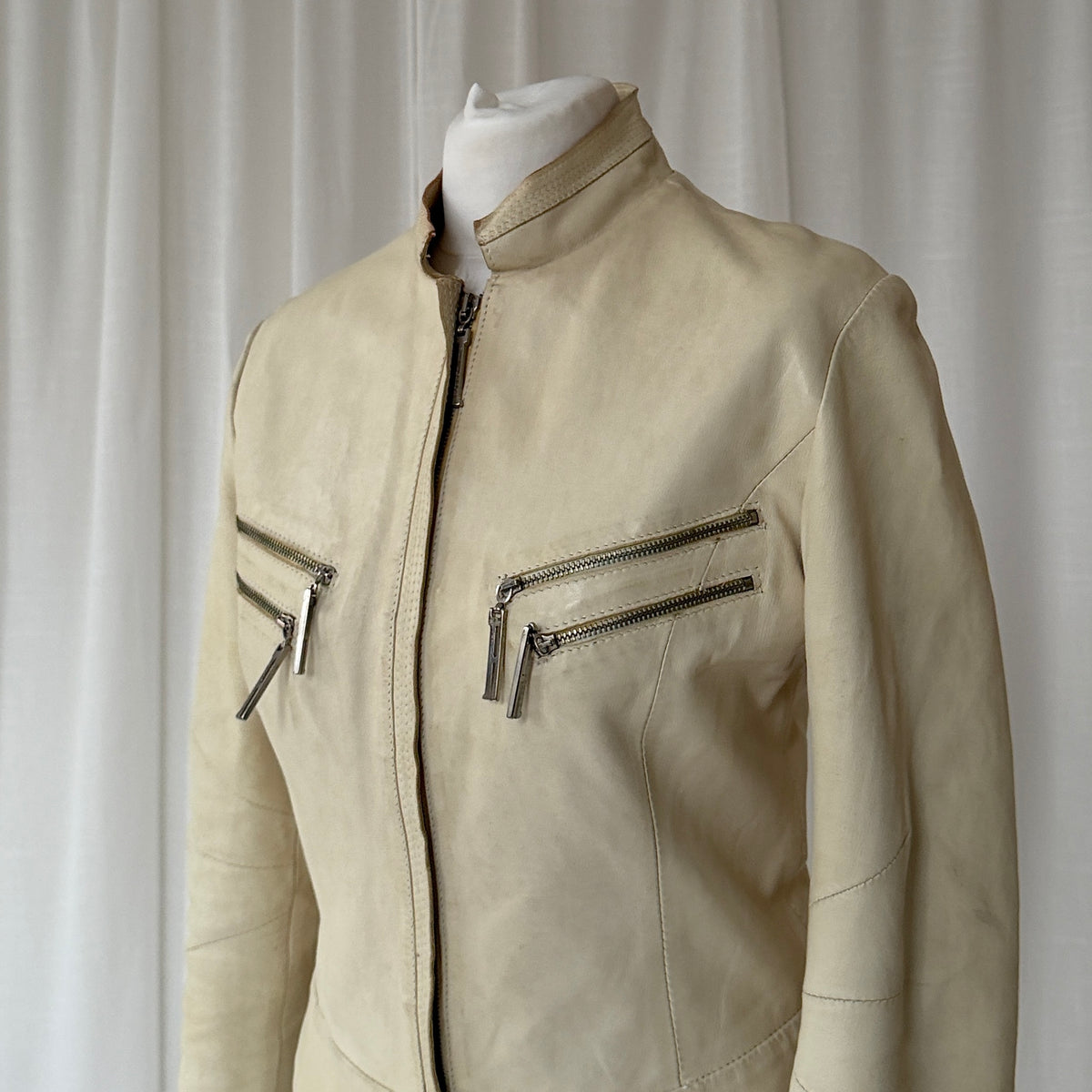 Vintage Italian Cream Leather Biker Jacket