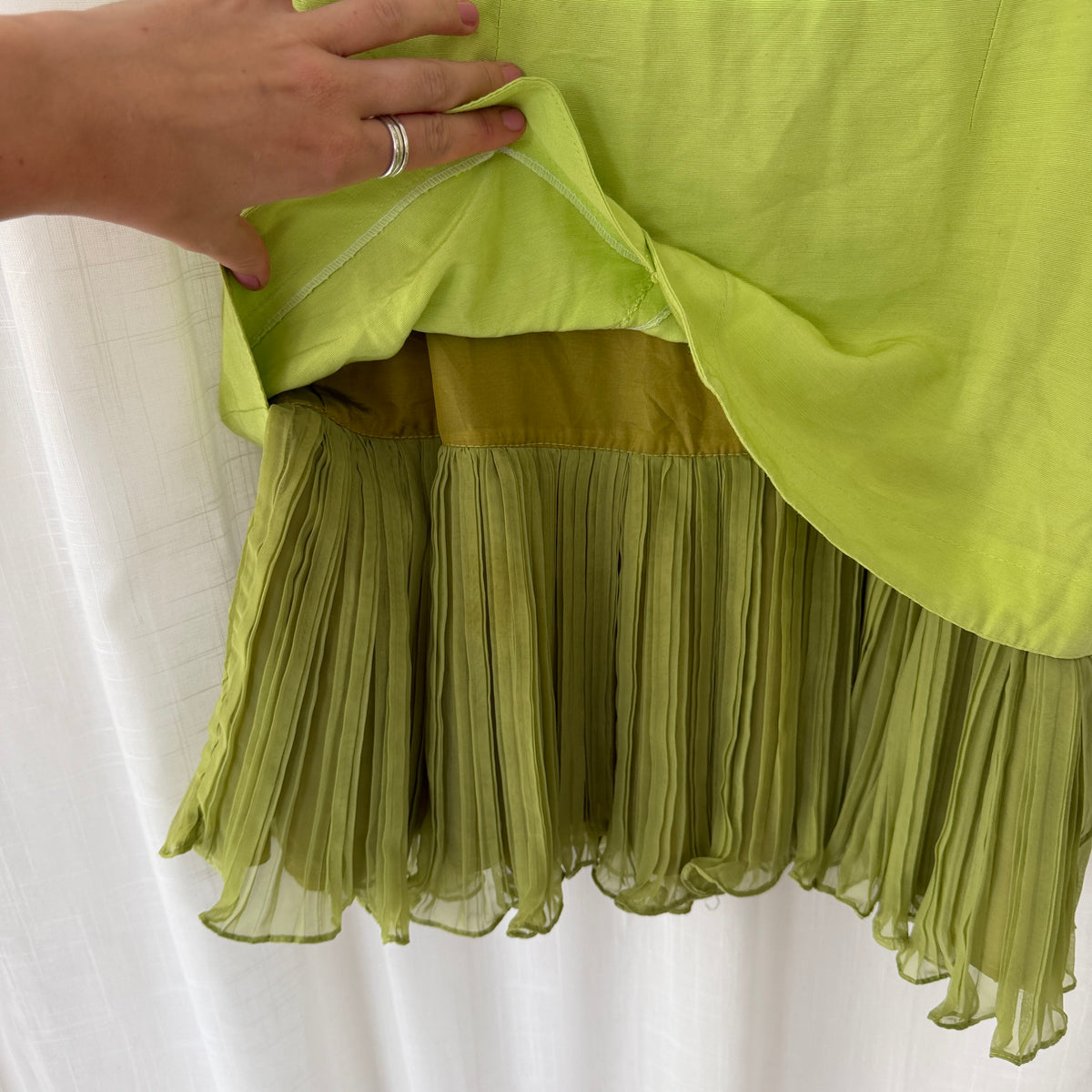Lime Green Pleated Mini Skirt