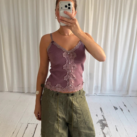 Italian Vintage Purple Lace Cami Top