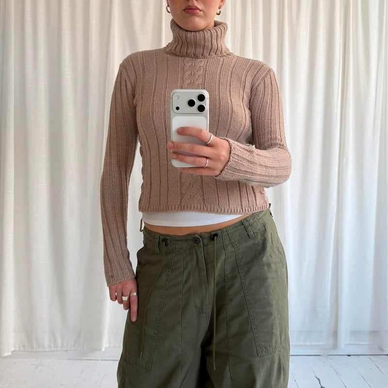 Vintage Italian Wool Cable Knit Roll Neck Jumper