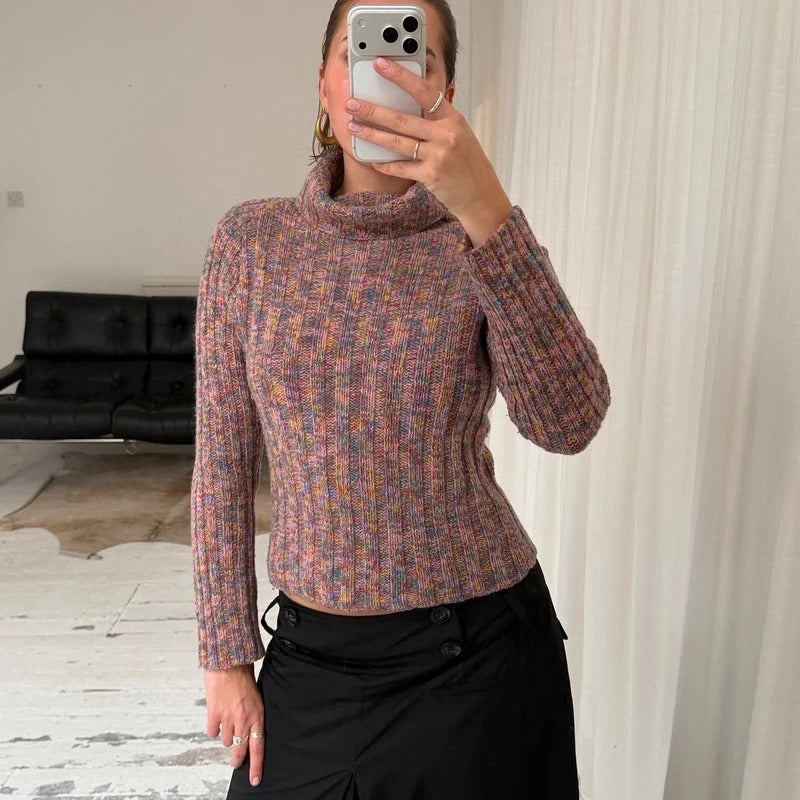 Multicolour Space Dye Wool Rollneck Jumper