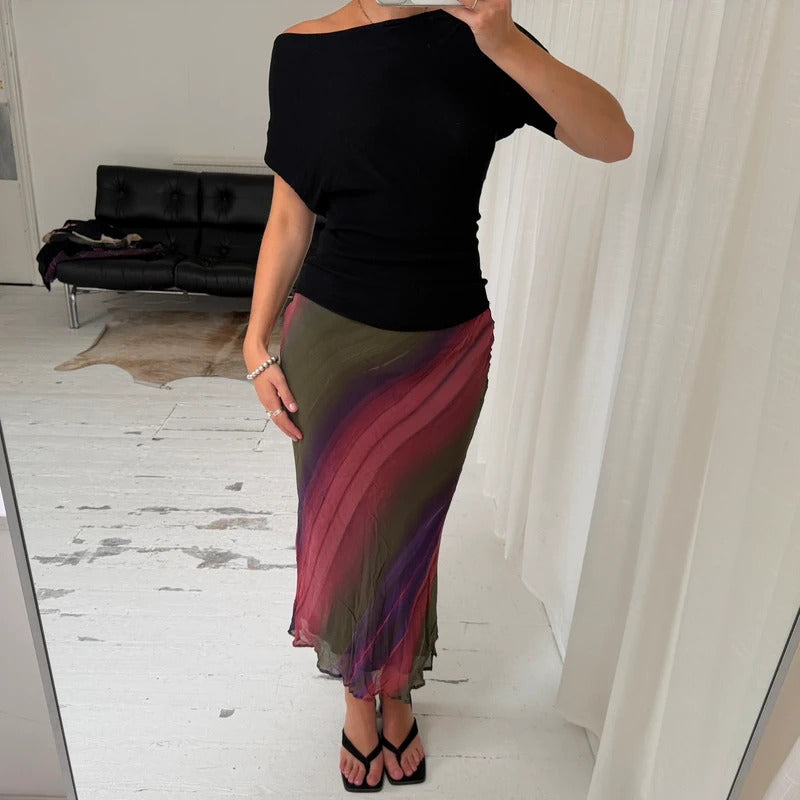 Italian Vintage Silk Stripe Maxi Skirt