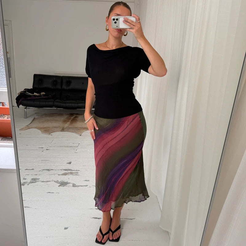 Italian Vintage Silk Stripe Maxi Skirt