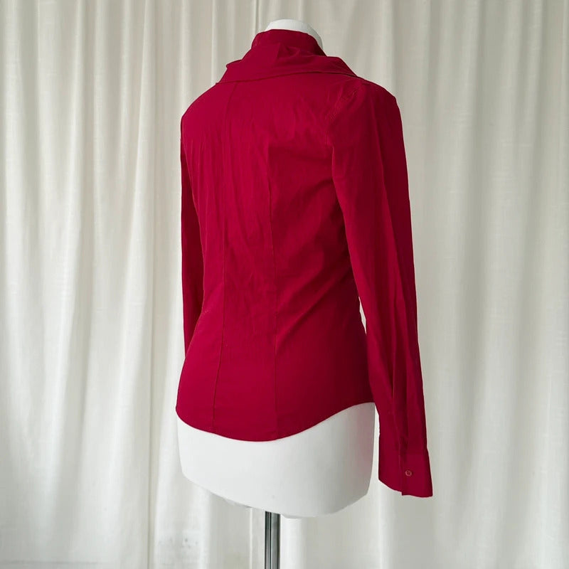 Red Nara Camicie Ruffle Collar Shirt