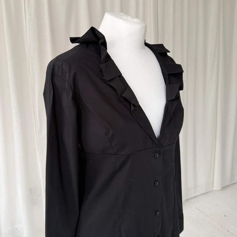 Black Tailored Ruffle Shirt