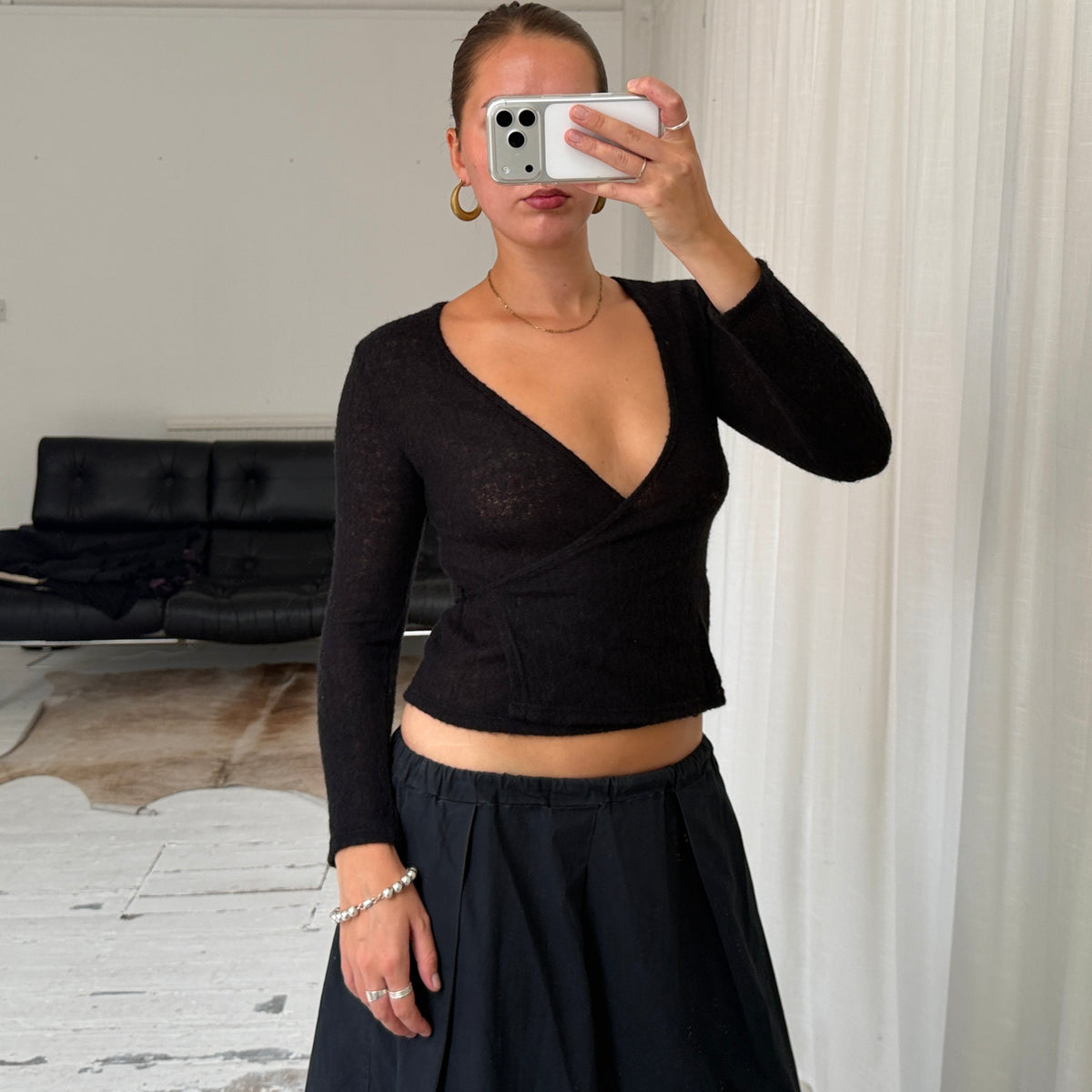 Black Knit Wrap Top