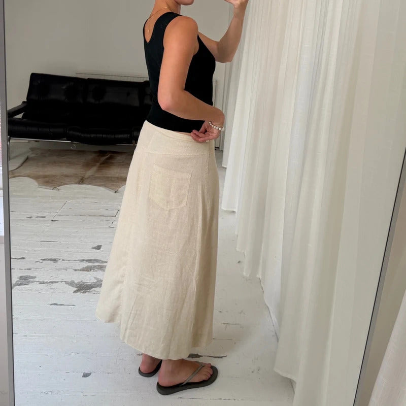 1990s Natural Linen Maxi Skirt