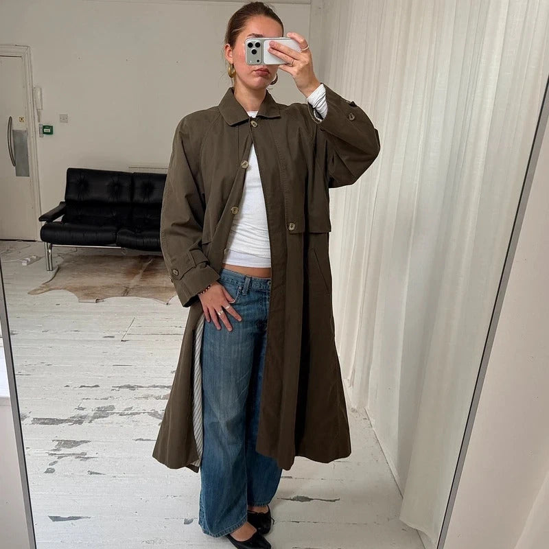 90s Jaeger Khaki Brown Cotton Trench Coat