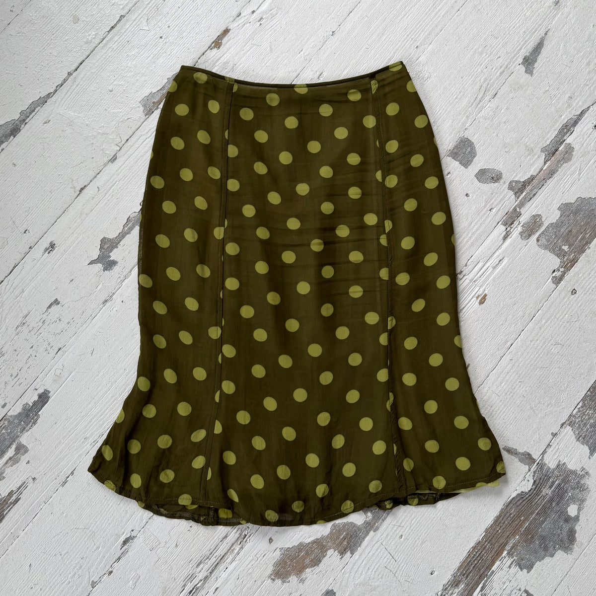 KOOKAÏ Green Polka Dot Mesh Midi Skirt