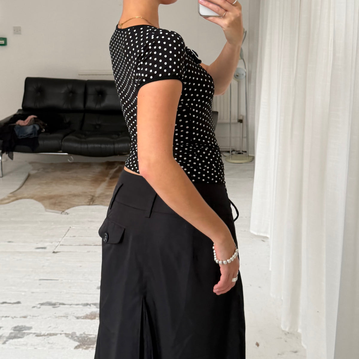 Black Polka Dot Wrap Top