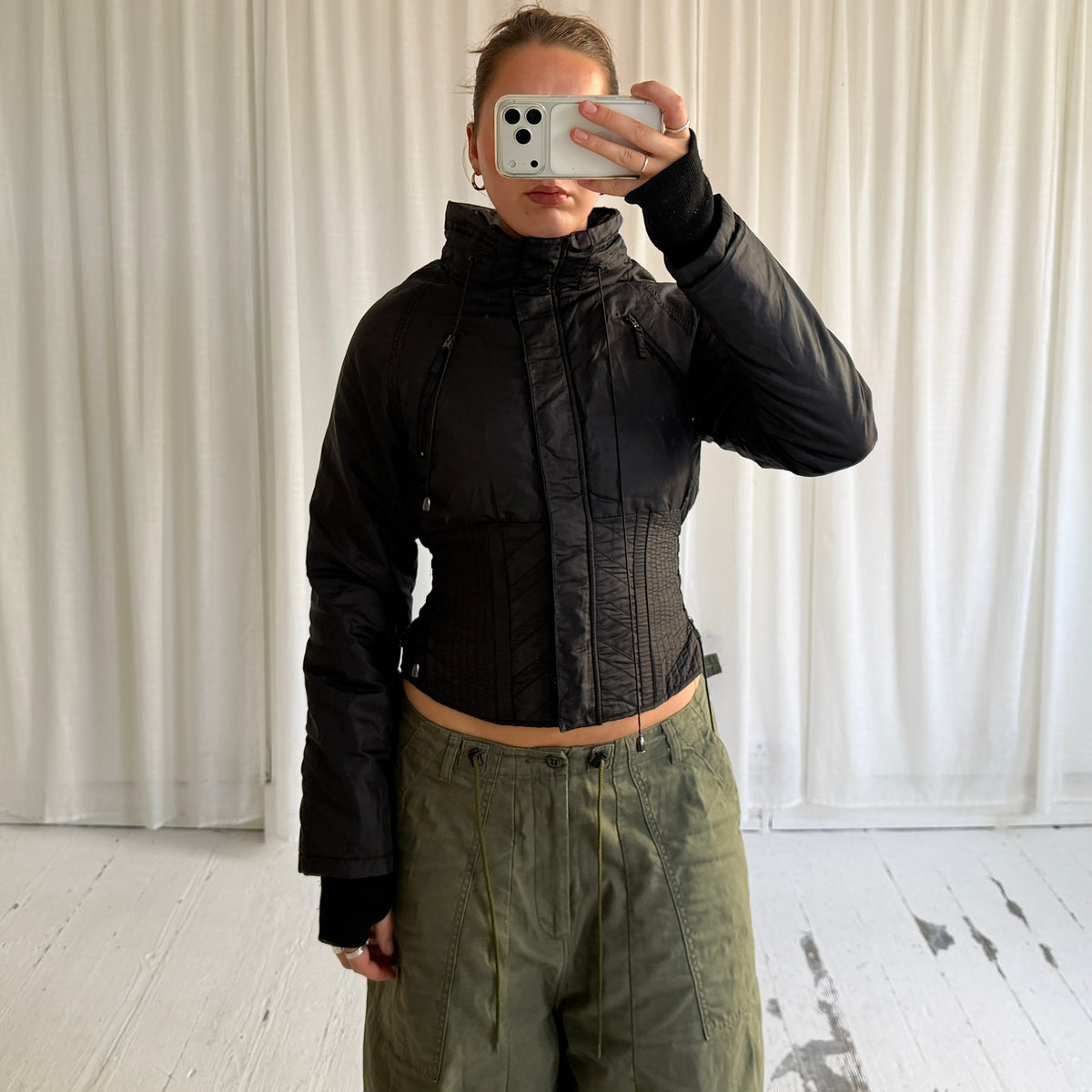 2000s Corset Waist Structured Nylon Jacket