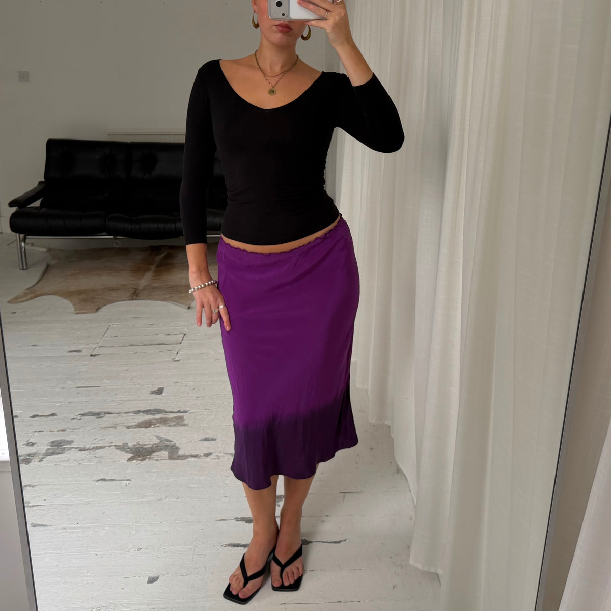 Purple Silk Midi Skirt