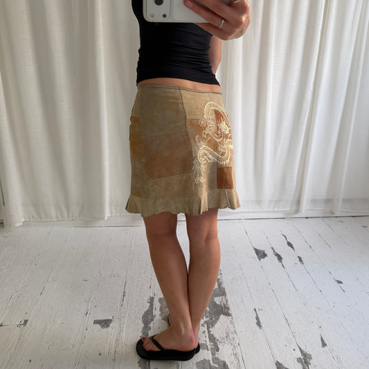 Italian Vintage Patchwork Suede Leather Skirt