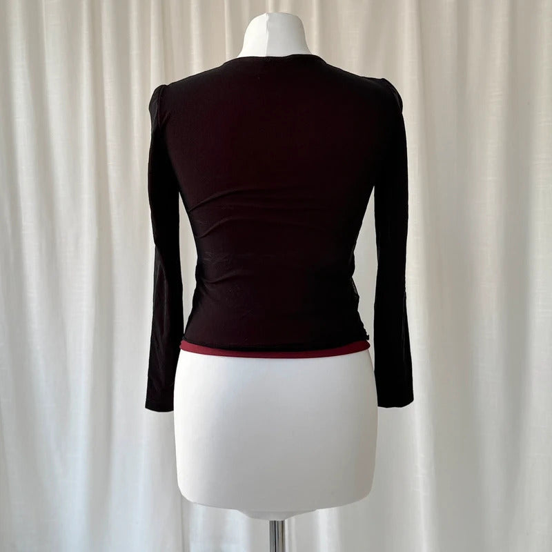 Black Layered Mesh Long Sleeve Top