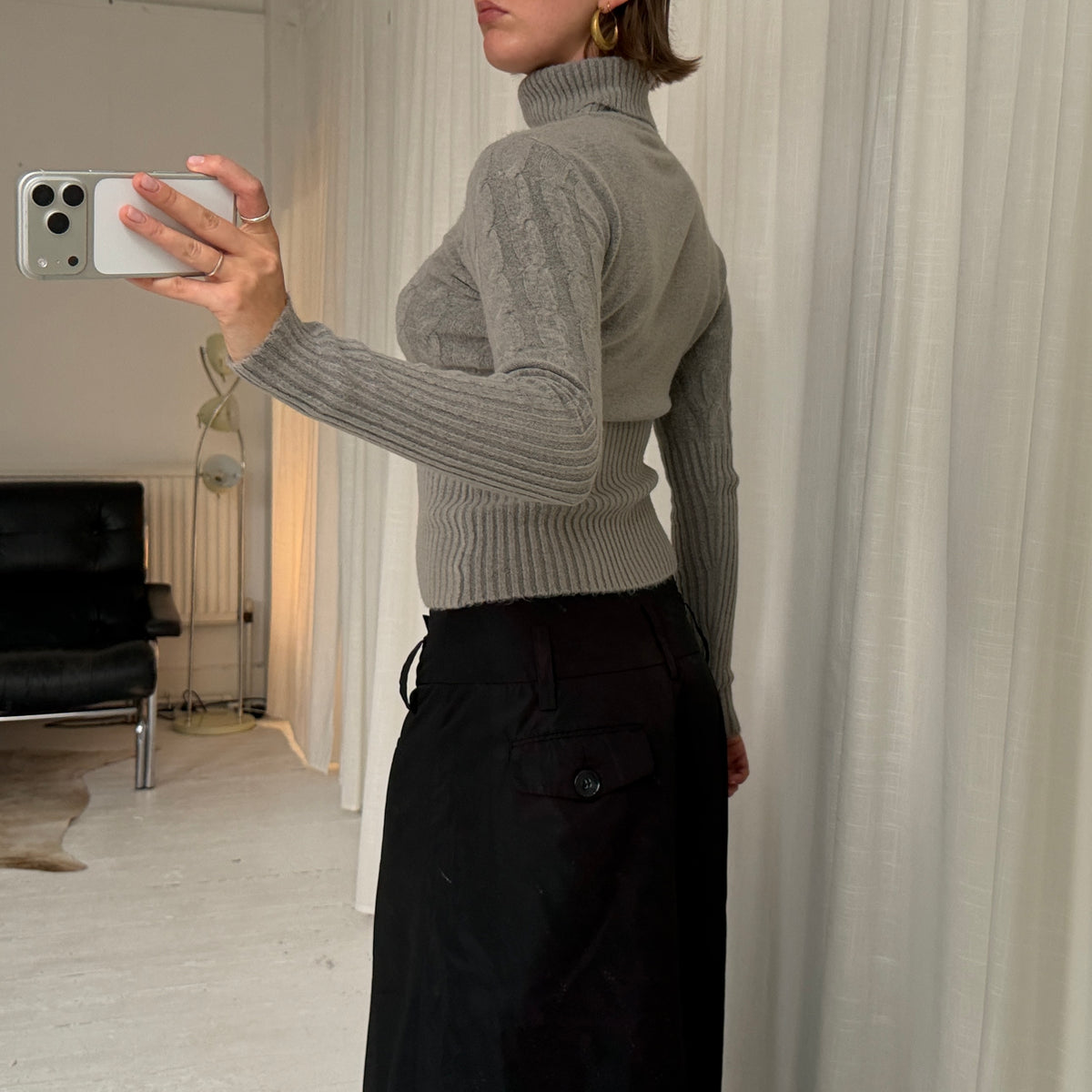 Italian Vintage Grey Merino Wool Cashmere Rollneck Jumper