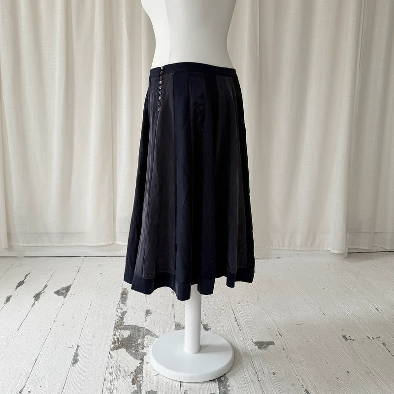 Navy Pure Silk Pleated Midi Skirt