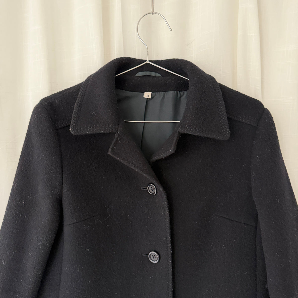 Black Pure New Wool Mid-Length Winter Coat