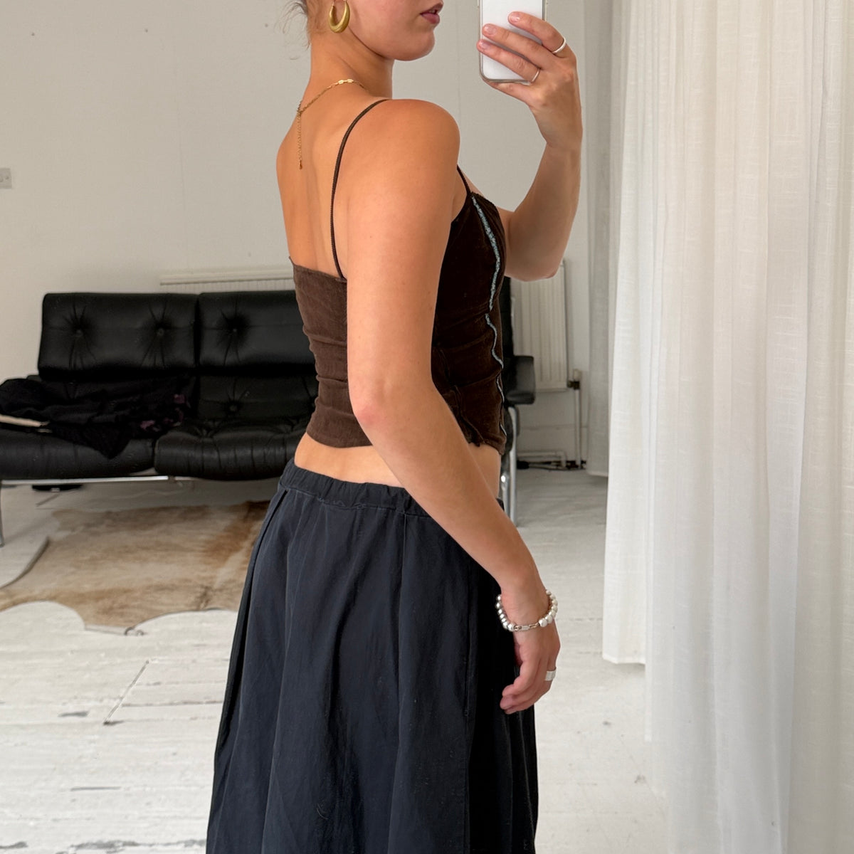 Brown Corduroy Lace-Up Corset Top