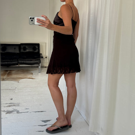 Italian Vintage Brown Lace Mini Dress