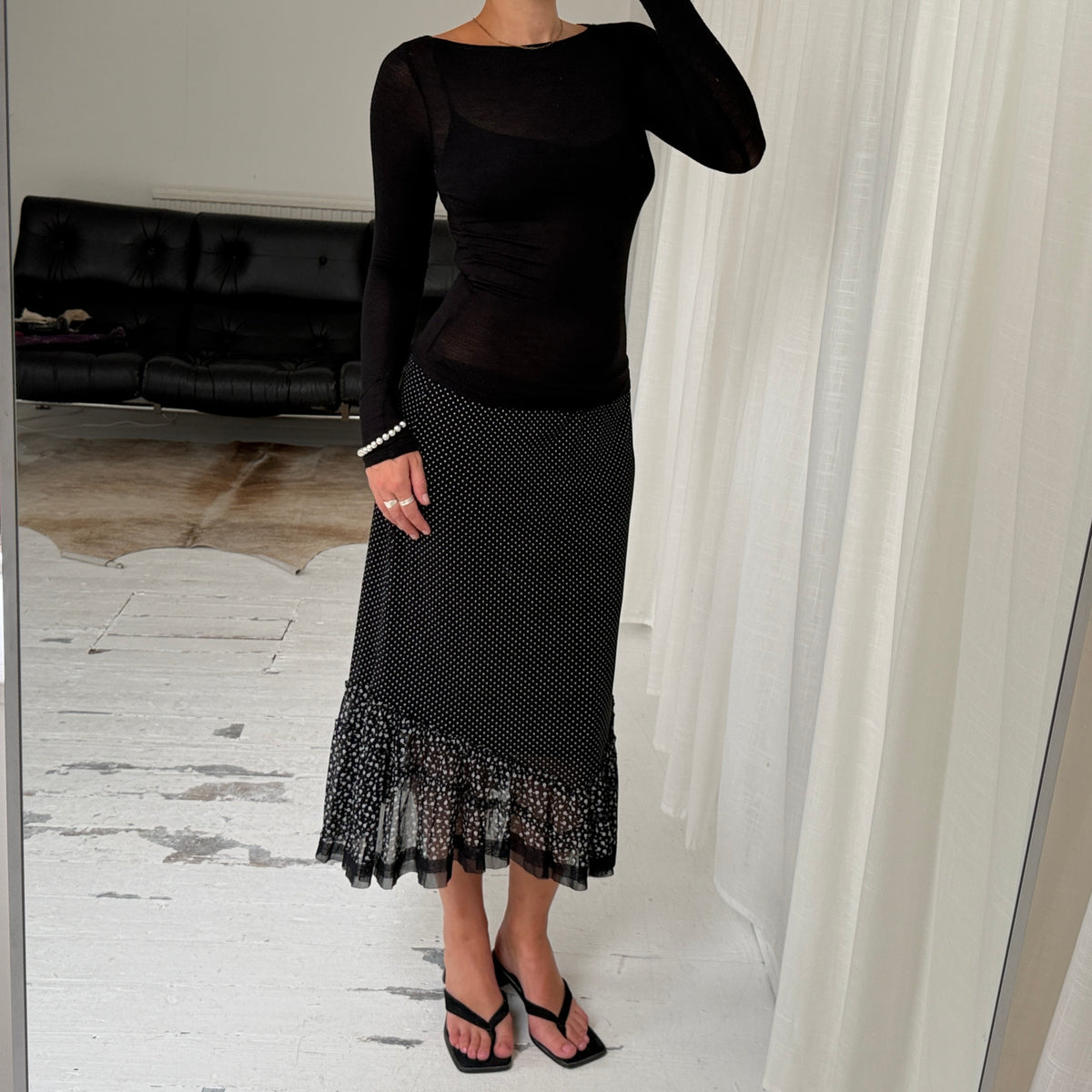Black Polka Dot Maxi Skirt