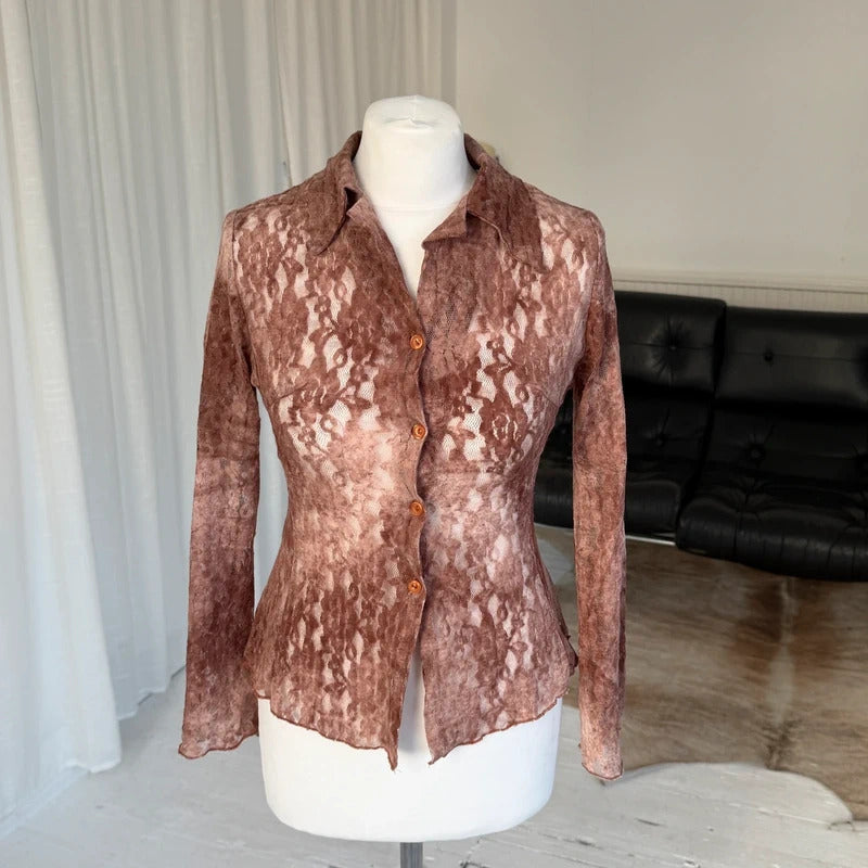 Italian Vintage Sheer Lace Shirt
