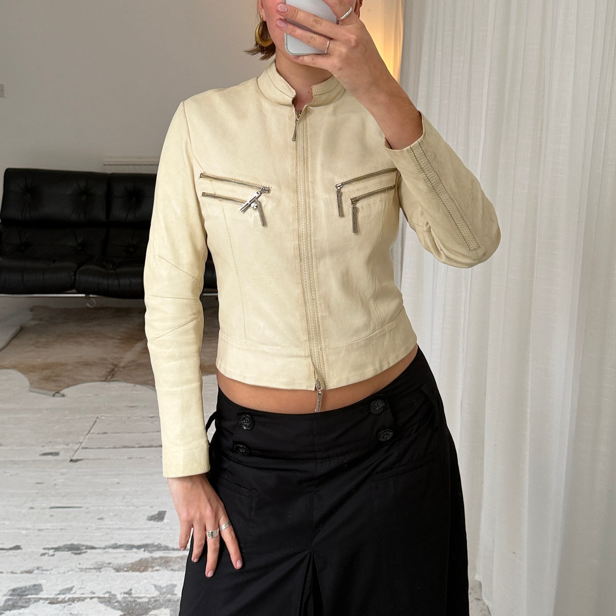 Vintage Italian Cream Leather Biker Jacket