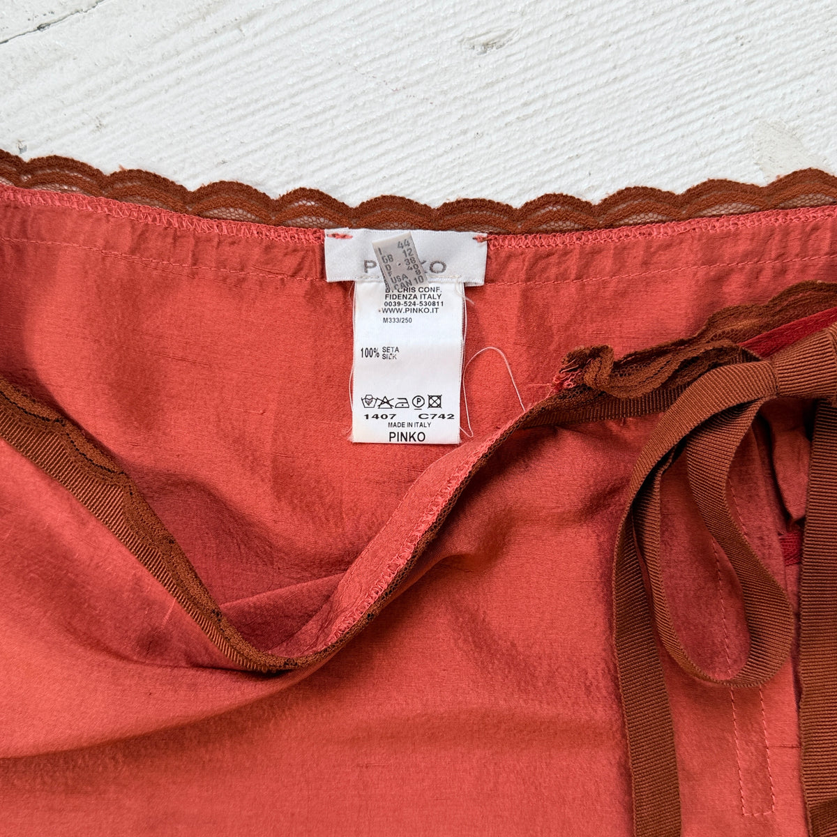 Coral Red Silk Ruffle Midi Skirt
