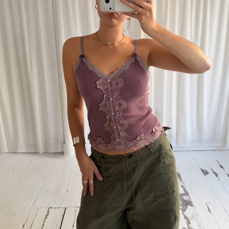 Italian Vintage Purple Lace Cami Top