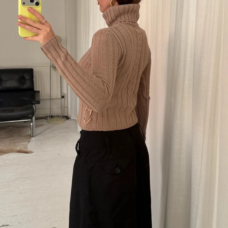 Beige Wool Knit Rollneck Jumper