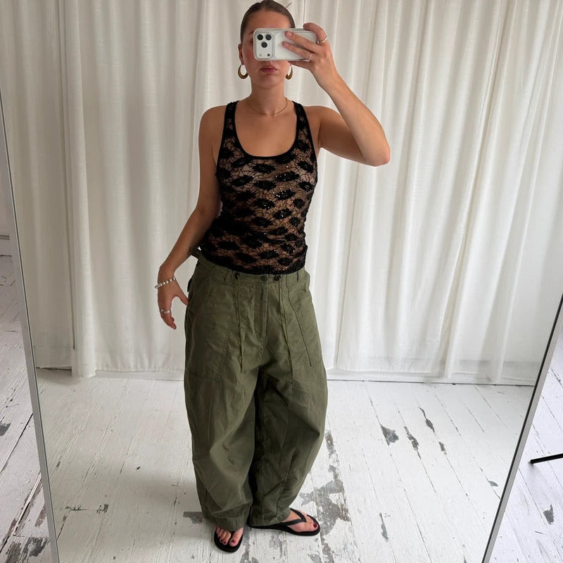 00s Sheer Sequin Lace Vest Top