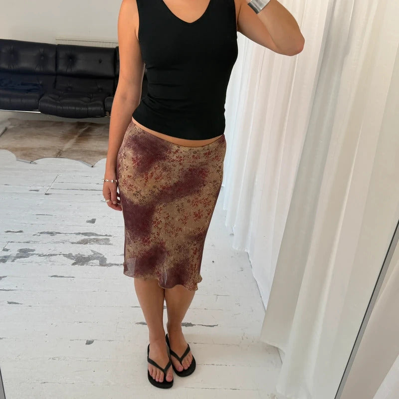 Floral Micro Mesh Midi Skirt
