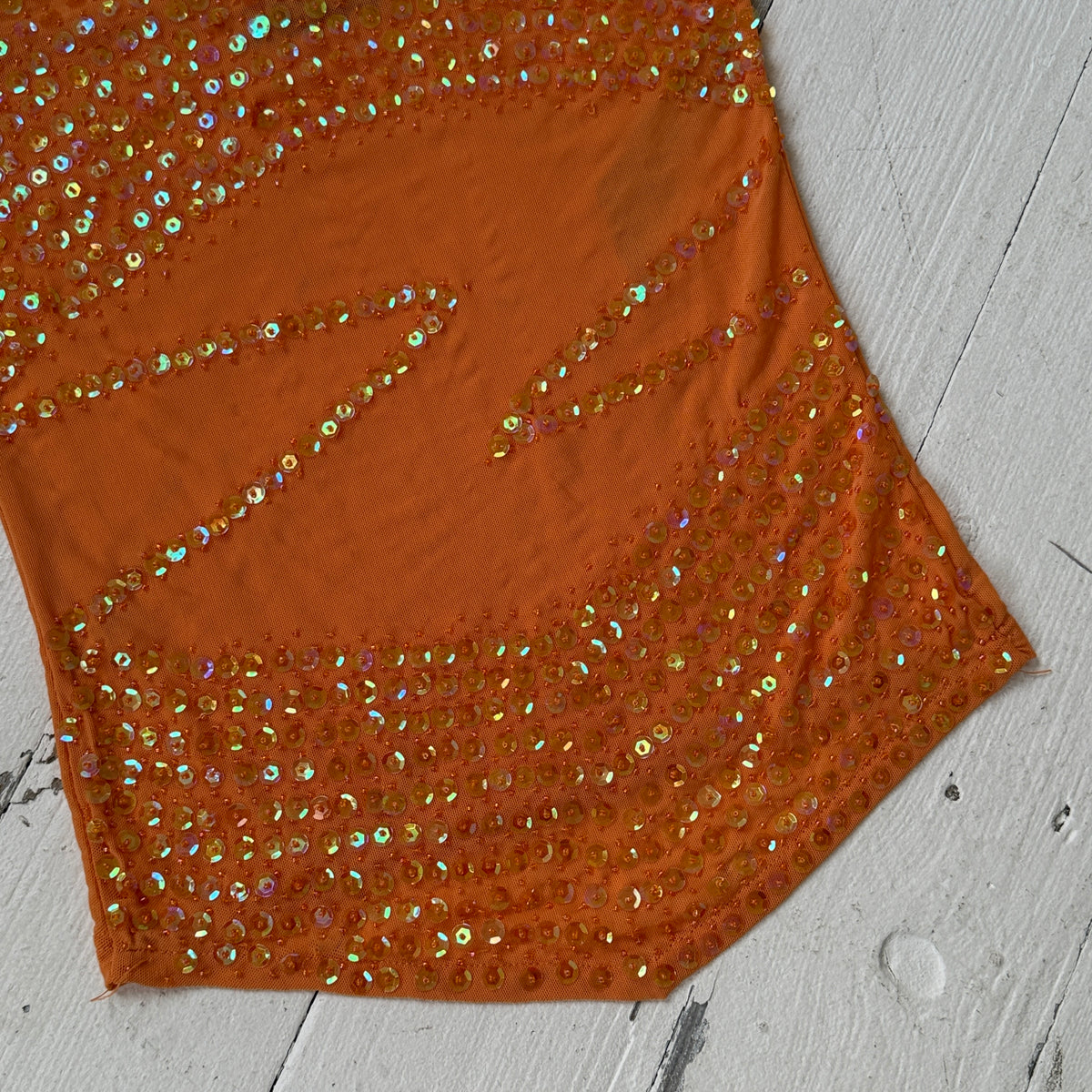Orange Sequin Mesh Bandeau Top