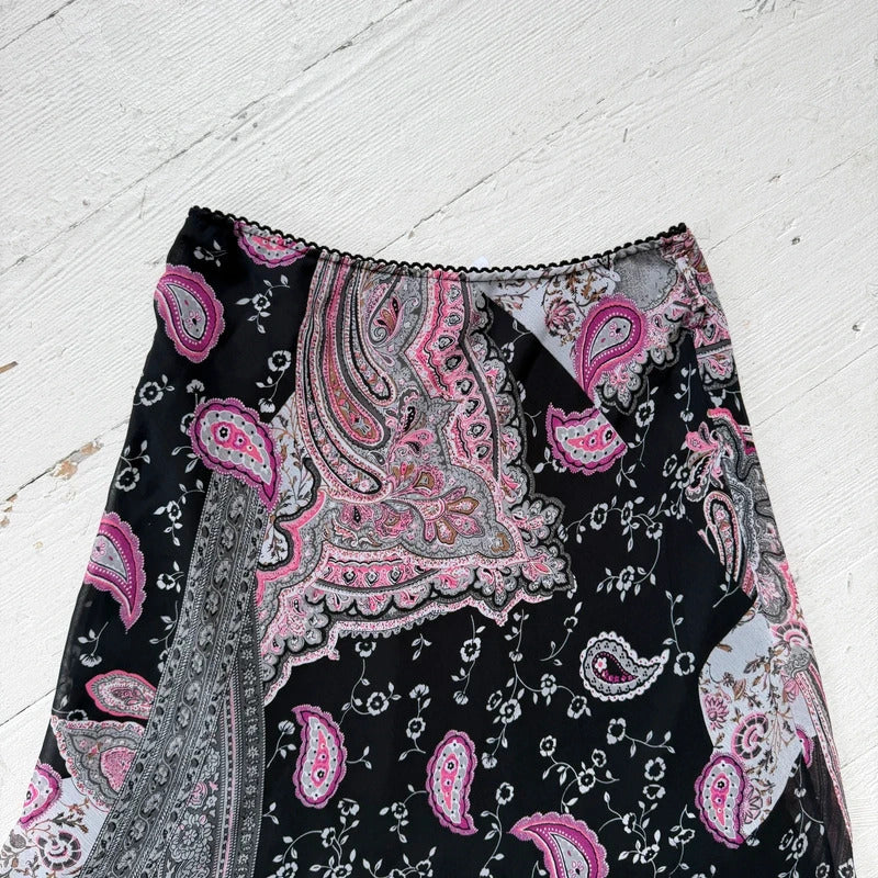 Paisley Patchwork Asymmetric Midi Skirt