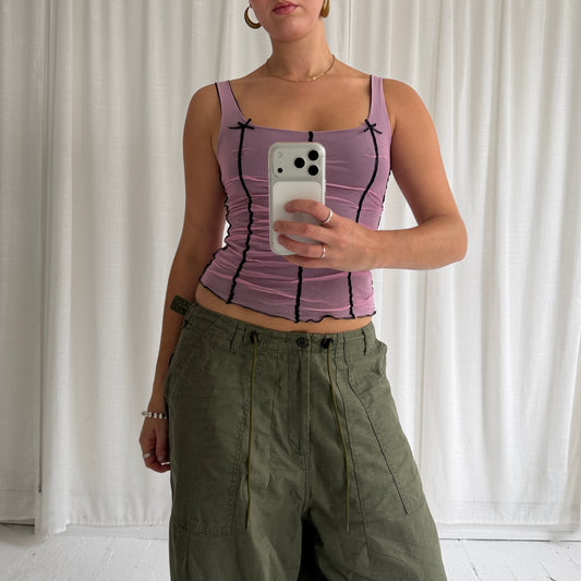 2000s Pink Ruched Mesh Corset Top