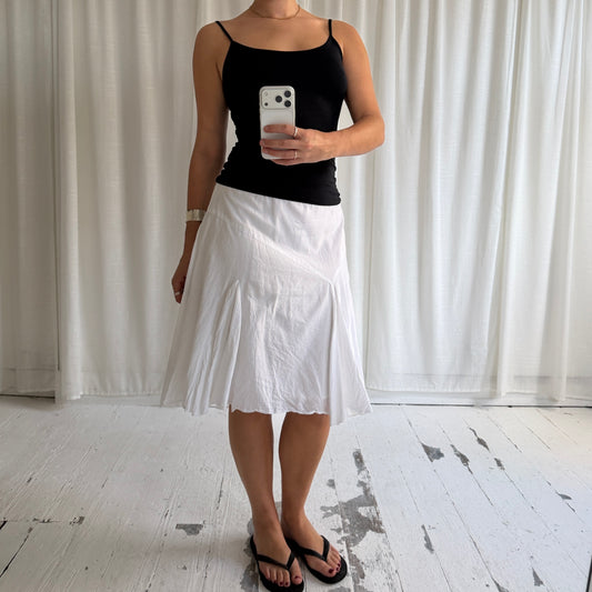 2000s White Cotton Pleated Midi Skirt