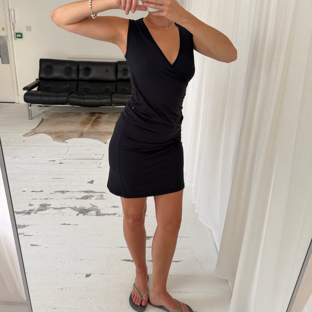 90s Calvin Klein Black Wrap Midi Dress