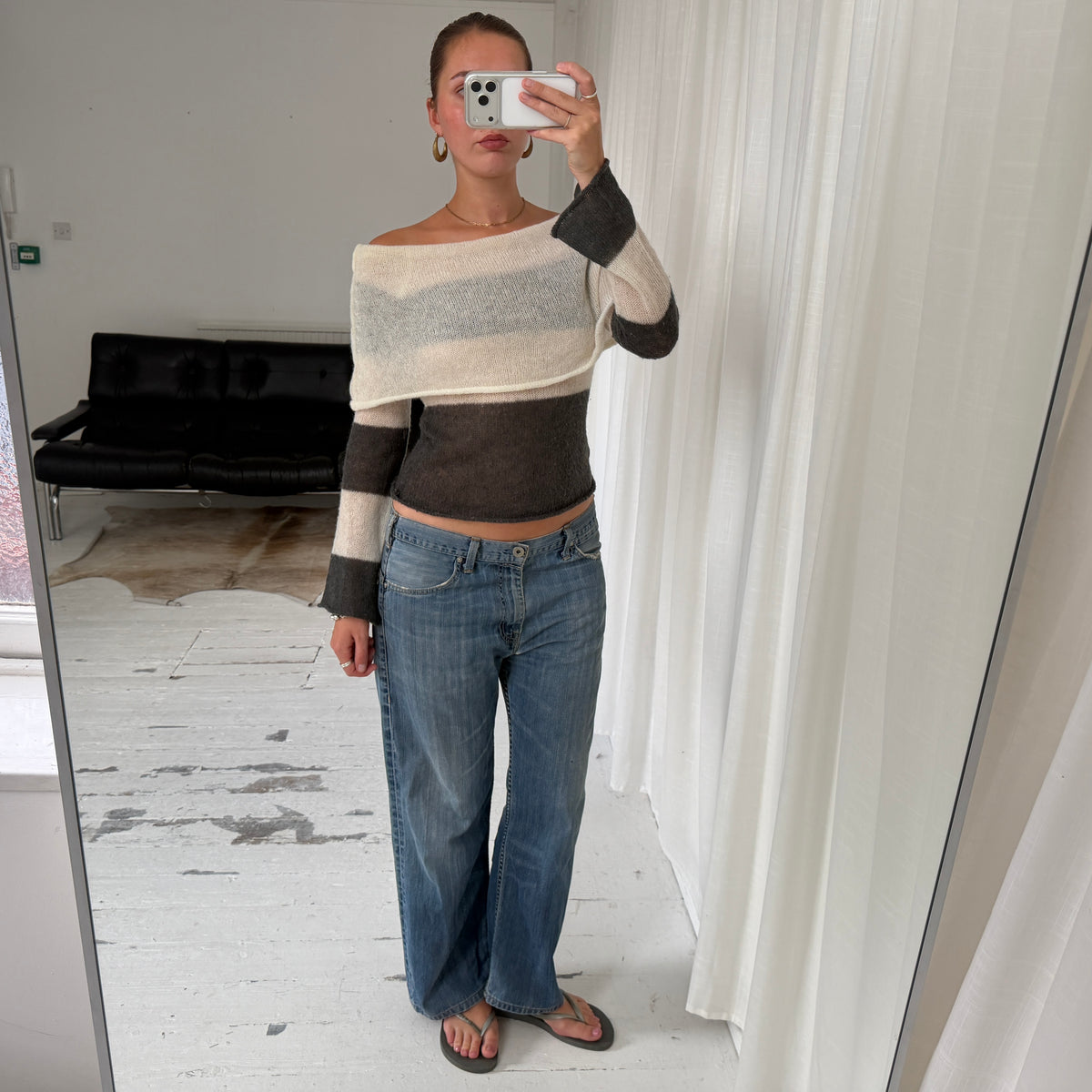 Mohair Striped Bardot Knit Jumper