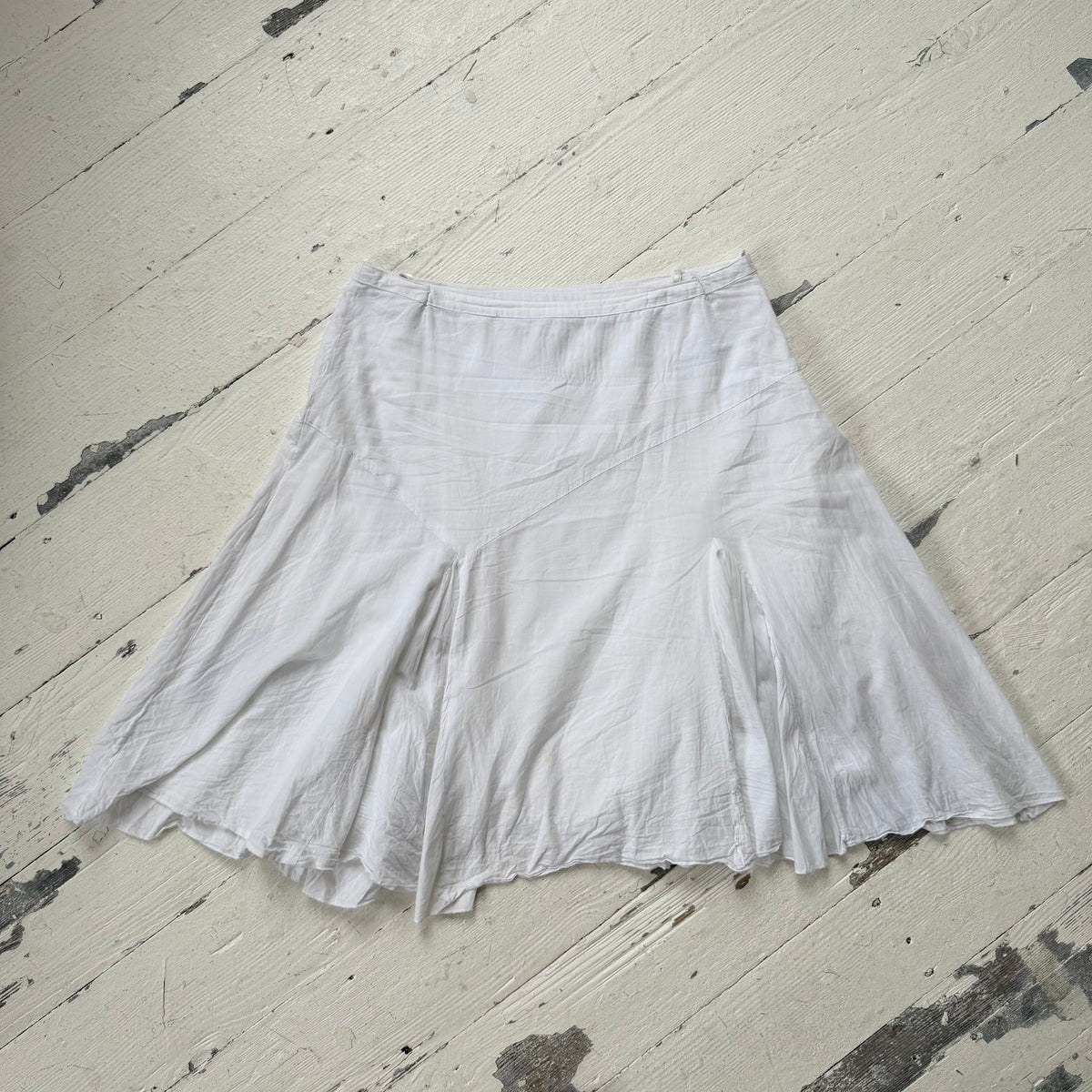 2000s White Cotton Pleated Midi Skirt