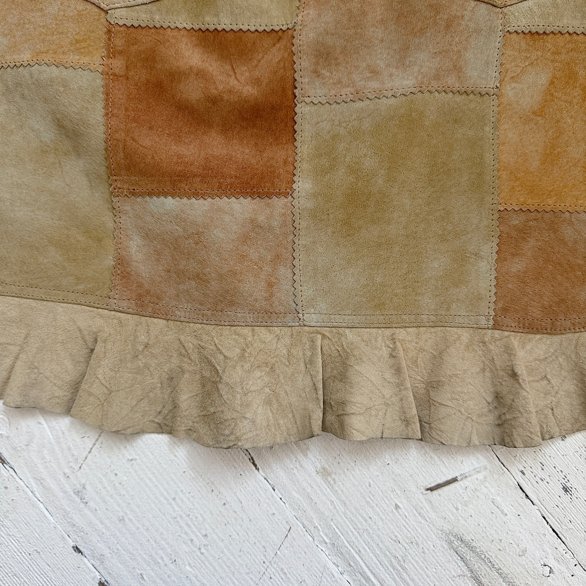 Italian Vintage Patchwork Suede Leather Skirt