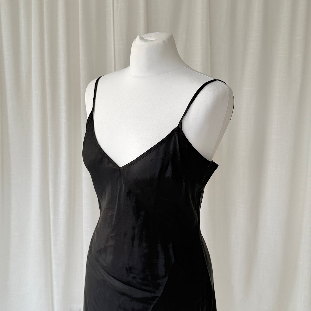 Black Silk Trim Slip Dress