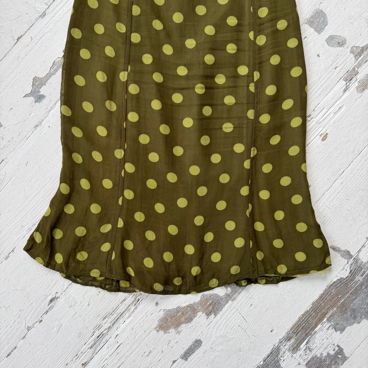 KOOKAÏ Green Polka Dot Mesh Midi Skirt