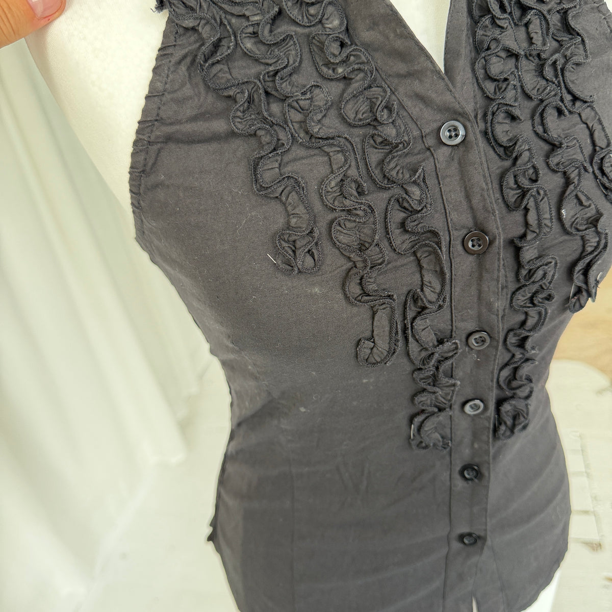 Black Ruffle Halterneck Top
