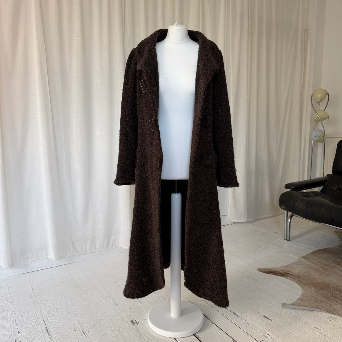 1990s Brown Textured Wool Blend Winter Coat
