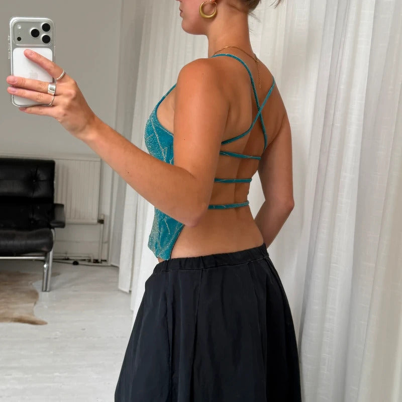 2000's Turquoise Strappy Backless Top