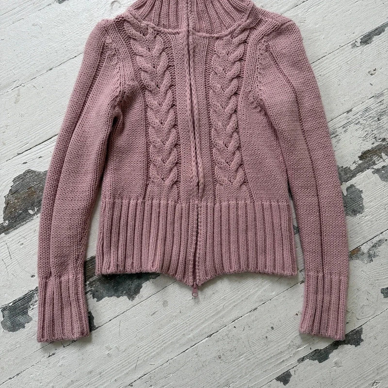 Pink Cable Knit Double Zip Jumper